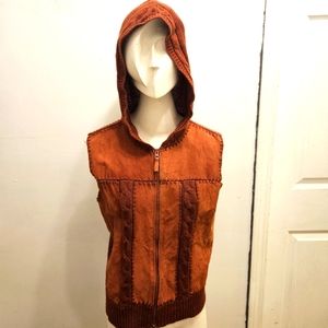 Leather Front Hooded Vest Planet & Company Sz M